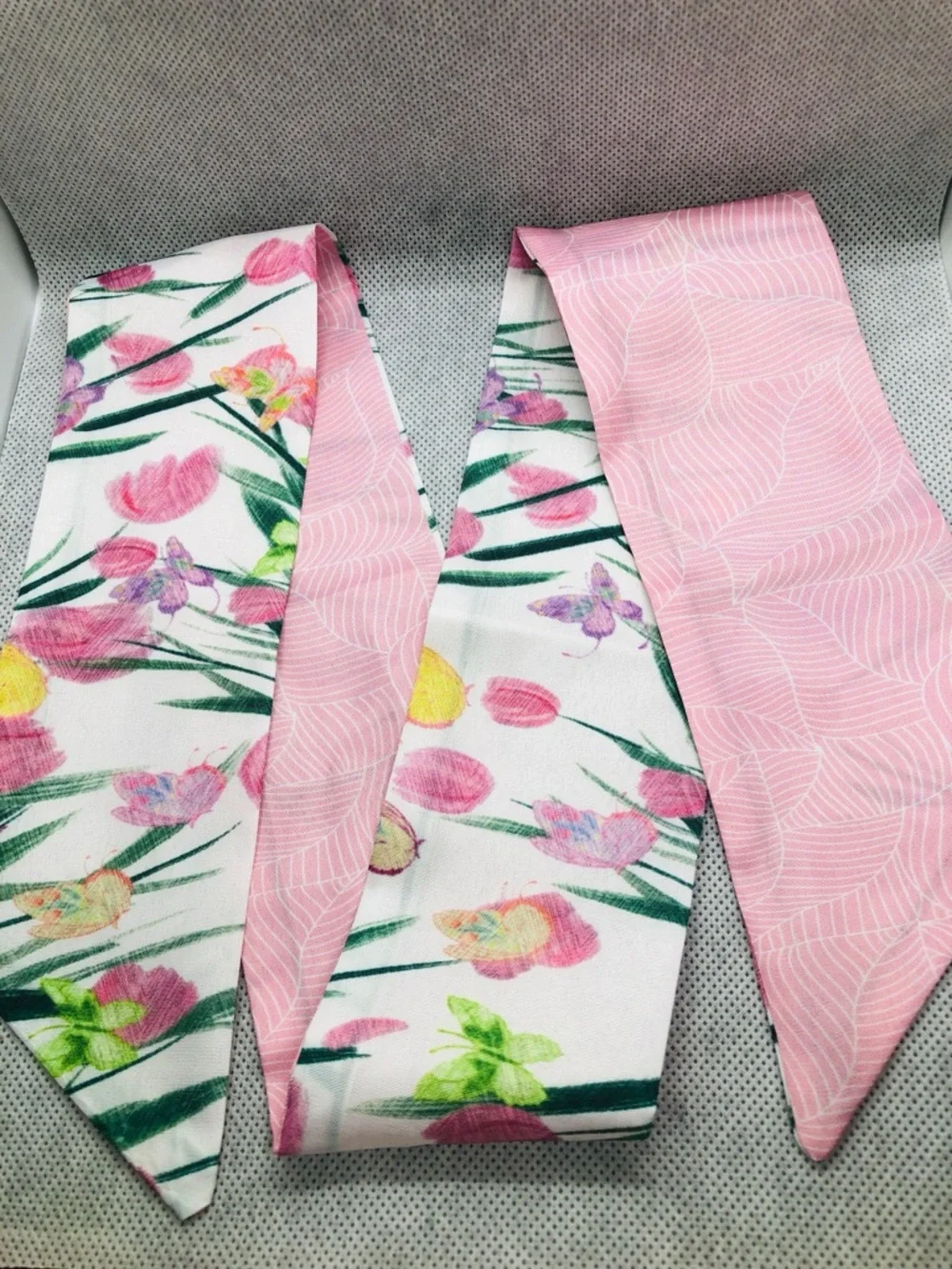 Floral Skinny Scarf in Pink and Green